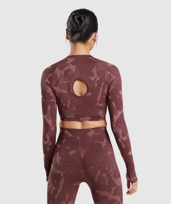 Damske Crop Top Gymshark Adapt Camo Seamless Long Sleeve Ruzove Hnede | ZL7083914